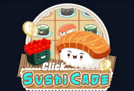 ภาพปกเกมสล็อตธีมซูชิที่มีตัวการ์ตูนอาหารญี่ปุ่น