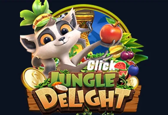 ภาพปกเกมสล็อตธีมป่าเขตร้อนที่มีตัวการ์ตูนถือผลไม้